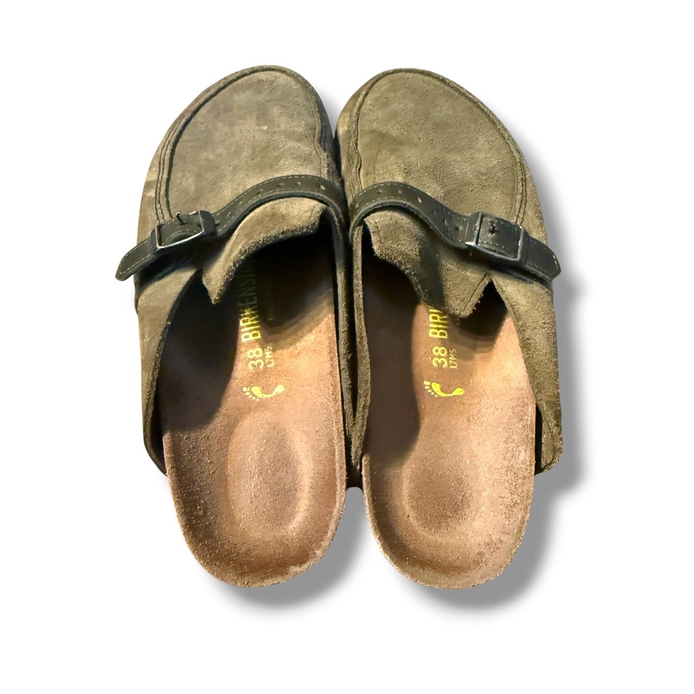Birkenstock London Clogs‎ Womens EU 38 Olive Green Suede Leather Buckle Slip On - Picture 5 of 9